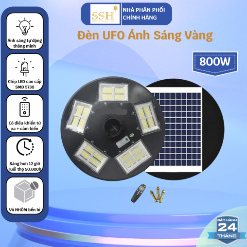 Đèn UFO- Đĩa bay 20 khoang 800W ánh sáng vàng năng lượng mặt trời Chiếu Sáng 360 Độ U800V5K4