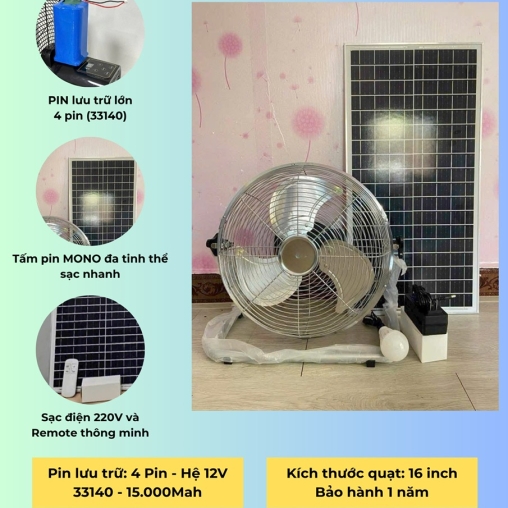 Quạt Quỳ Lồng Sắt 15W kèm sạc 220V