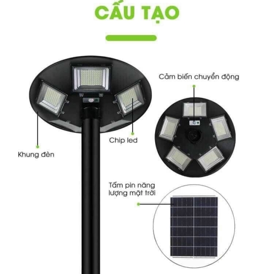 Đèn UFO - đĩa bay 20 khoang 800W ánh sáng trắng năng lượng mặt trời U800T5K4a
